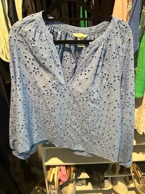 H&M Light Blue Eyelet Peasant Blouse